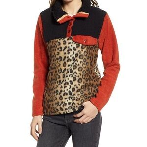 DONNI Juan Black Leopard Fleece Pullover Woman’s Jacket Size Small